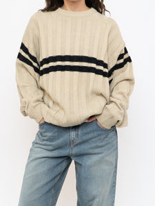 Vintage x Beige, Black Striped Acrylic Knit Sweater (XS-XL)