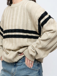 Vintage x Beige, Black Striped Acrylic Knit Sweater (XS-XL)