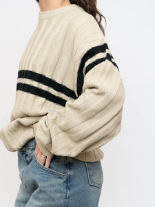 Vintage x Beige, Black Striped Acrylic Knit Sweater (XS-XL)