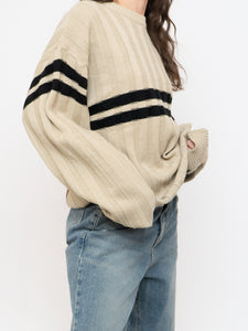 Vintage x Beige, Black Striped Acrylic Knit Sweater (XS-XL)