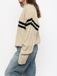 Vintage x Beige, Black Striped Acrylic Knit Sweater (XS-XL)