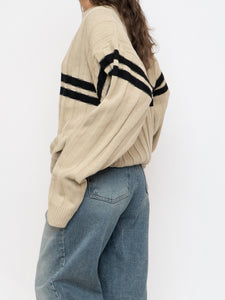 Vintage x Beige, Black Striped Acrylic Knit Sweater (XS-XL)