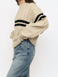 Vintage x Beige, Black Striped Acrylic Knit Sweater (XS-XL)
