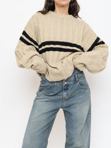 Vintage x Beige, Black Striped Acrylic Knit Sweater (XS-XL)