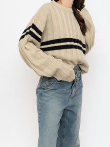Vintage x Beige, Black Striped Acrylic Knit Sweater (XS-XL)