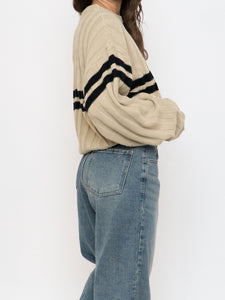 Vintage x Beige, Black Striped Acrylic Knit Sweater (XS-XL)