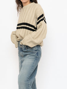 Vintage x Beige, Black Striped Acrylic Knit Sweater (XS-XL)