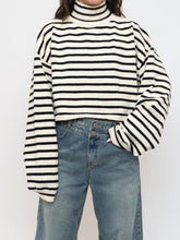 Load image into Gallery viewer, Modern x Soft Black &amp; White Striped Crop Turtleneck (S-XL)
