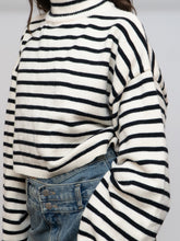 Load image into Gallery viewer, Modern x Soft Black &amp; White Striped Crop Turtleneck (S-XL)