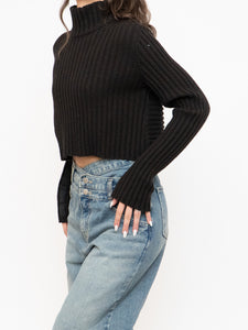 Vintage x Made in Italy x Sarah Pacini Cropped Deep Brown Ribbed Wool-Blend Turtleneck (XS, S)