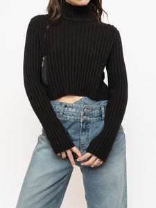 Vintage x Made in Italy x Sarah Pacini Cropped Deep Brown Ribbed Wool-Blend Turtleneck (XS, S)