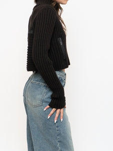 Vintage x Made in Italy x Sarah Pacini Cropped Deep Brown Ribbed Wool-Blend Turtleneck (XS, S)