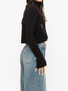 Vintage x Made in Italy x Sarah Pacini Cropped Deep Brown Ribbed Wool-Blend Turtleneck (XS, S)