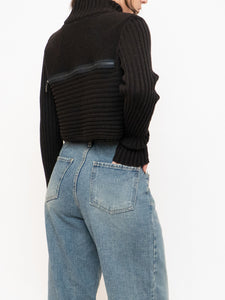 Vintage x Made in Italy x Sarah Pacini Cropped Deep Brown Ribbed Wool-Blend Turtleneck (XS, S)