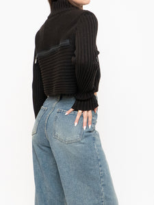 Vintage x Made in Italy x Sarah Pacini Cropped Deep Brown Ribbed Wool-Blend Turtleneck (XS, S)