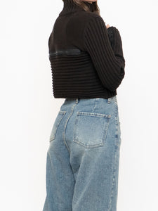 Vintage x Made in Italy x Sarah Pacini Cropped Deep Brown Ribbed Wool-Blend Turtleneck (XS, S)