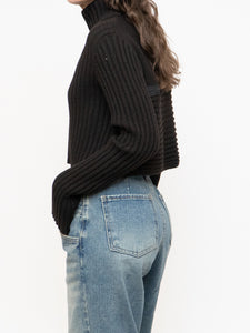 Vintage x Made in Italy x Sarah Pacini Cropped Deep Brown Ribbed Wool-Blend Turtleneck (XS, S)