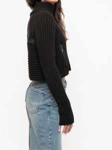 Vintage x Made in Italy x Sarah Pacini Cropped Deep Brown Ribbed Wool-Blend Turtleneck (XS, S)