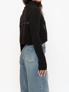 Vintage x Made in Italy x Sarah Pacini Cropped Deep Brown Ribbed Wool-Blend Turtleneck (XS, S)