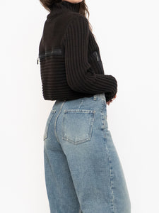 Vintage x Made in Italy x Sarah Pacini Cropped Deep Brown Ribbed Wool-Blend Turtleneck (XS, S)