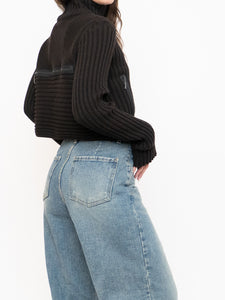 Vintage x Made in Italy x Sarah Pacini Cropped Deep Brown Ribbed Wool-Blend Turtleneck (XS, S)