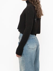 Vintage x Made in Italy x Sarah Pacini Cropped Deep Brown Ribbed Wool-Blend Turtleneck (XS, S)