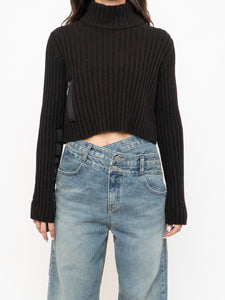 Vintage x Made in Italy x Sarah Pacini Cropped Deep Brown Ribbed Wool-Blend Turtleneck (XS, S)