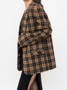 Vintage x Soft Wool-Blend Brown Plaid Blazer (XS-M)