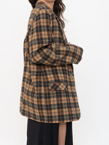 Vintage x Soft Wool-Blend Brown Plaid Blazer (XS-M)