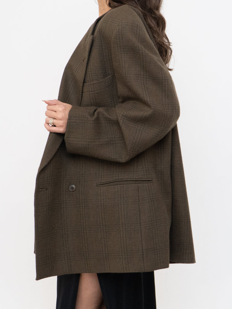 Vintage x Made in Mexico x Deep Brown Plaid Wool Blazer (S-L)
