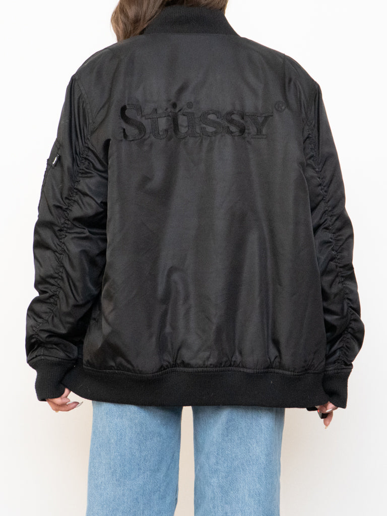 STUSSY x Black Two-Tone Insulated Bomber Jacket (S-L)
