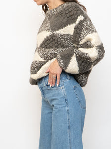 Vintage x NEGRESCO Grey, Cream Chunky Wool-Blend Knit Sweater (XS-M)