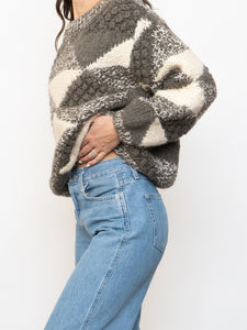 Vintage x NEGRESCO Grey, Cream Chunky Wool-Blend Knit Sweater (XS-M)