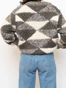Vintage x NEGRESCO Grey, Cream Chunky Wool-Blend Knit Sweater (XS-M)