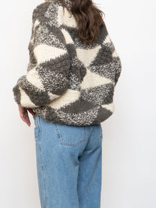 Vintage x NEGRESCO Grey, Cream Chunky Wool-Blend Knit Sweater (XS-M)