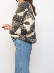 Vintage x NEGRESCO Grey, Cream Chunky Wool-Blend Knit Sweater (XS-M)