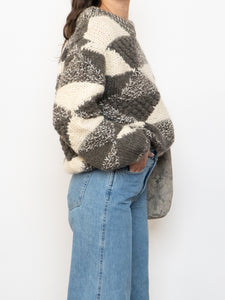 Vintage x NEGRESCO Grey, Cream Chunky Wool-Blend Knit Sweater (XS-M)