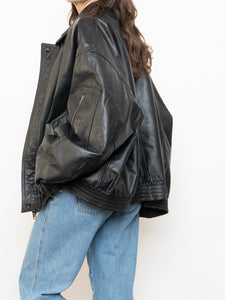 Vintage x Black Leather Gold-Detailed Bomber Jacket (S-XL)