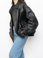 Load image into Gallery viewer, Vintage x Black Leather Gold-Detailed Bomber Jacket (S-XL)