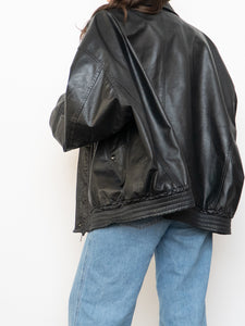 Vintage x Black Leather Gold-Detailed Bomber Jacket (S-XL)