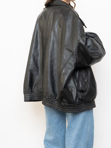 Vintage x Black Leather Gold-Detailed Bomber Jacket (S-XL)