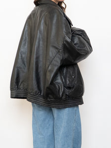 Vintage x Black Leather Gold-Detailed Bomber Jacket (S-XL)