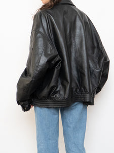 Vintage x Black Leather Gold-Detailed Bomber Jacket (S-XL)