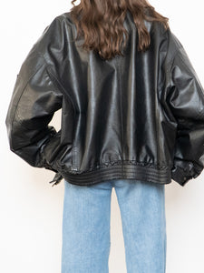 Vintage x Black Leather Gold-Detailed Bomber Jacket (S-XL)