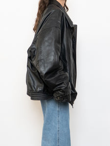 Vintage x Black Leather Gold-Detailed Bomber Jacket (S-XL)