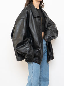 Vintage x Black Leather Gold-Detailed Bomber Jacket (S-XL)