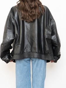 Vintage x Black Leather Gold-Detailed Bomber Jacket (S-XL)