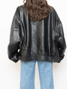 Vintage x Black Leather Gold-Detailed Bomber Jacket (S-XL)