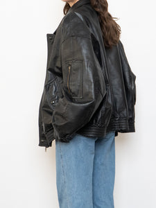 Vintage x Black Leather Gold-Detailed Bomber Jacket (S-XL)