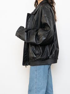 Vintage x Black Leather Gold-Detailed Bomber Jacket (S-XL)